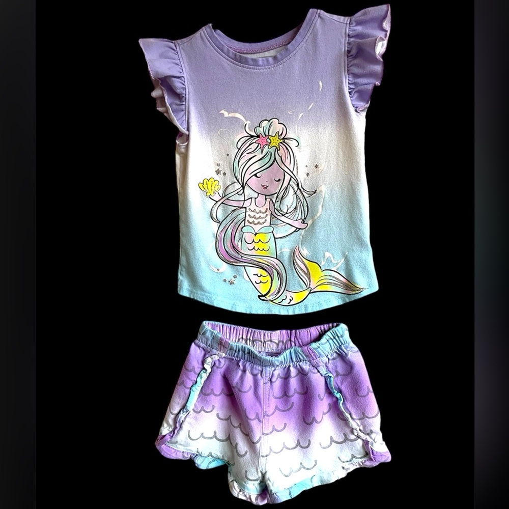 2 for $20 Garanimals flutter mermaid variegated, tee and shorts outfit. Size 4T